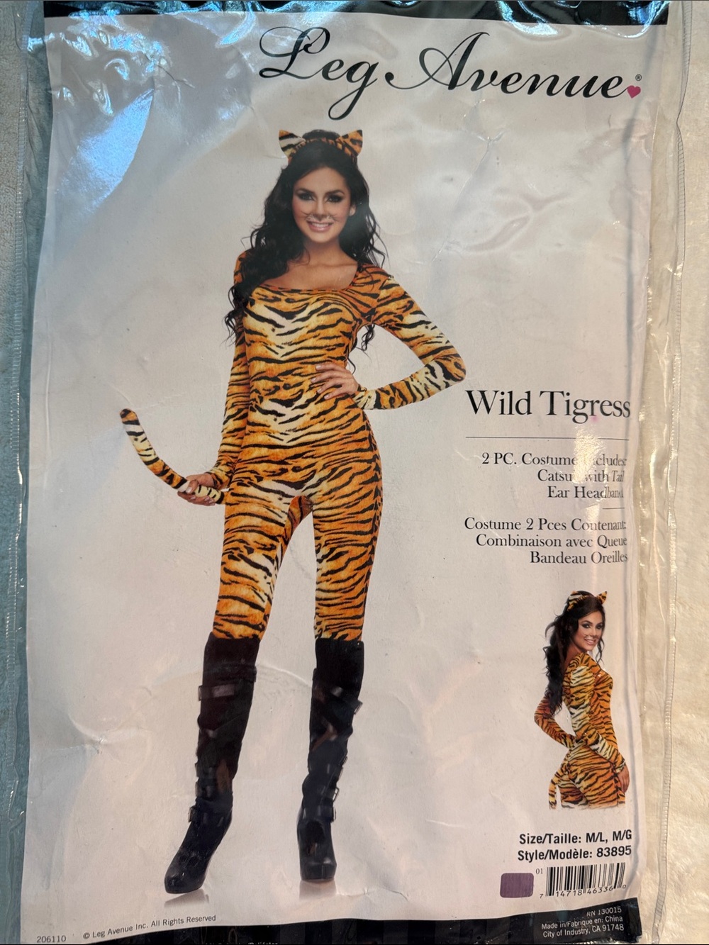 Leg Avenue Halloween black and orange tiger costume. Large.